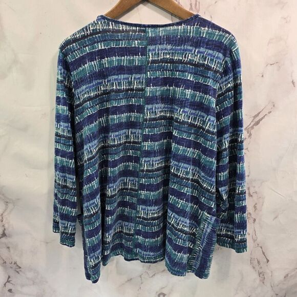 Habitat Shirt Womens Large Blue T Tee V Neck Pockets Artsy Art Mosaic Abstract - Picture 5 of 11